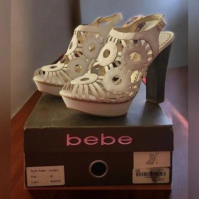 Tacones de plataforma Bebe Nadia de cuero blanco con recorte bohemio - para mujer talla 10 Foto 1 de 4