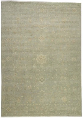 10X14 ft Muted Aqua Blue Floral Oriental Rug Hand-Knotted Extra Large Carpet - Image 1 of 4