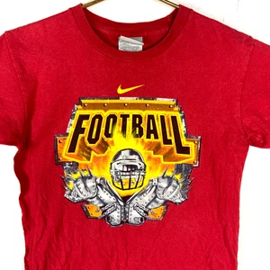 Vintage Nike Football T-Shirt Youth Size Medium 10-12 Double Sided Y2K Baby Tee - Picture 1 of 4