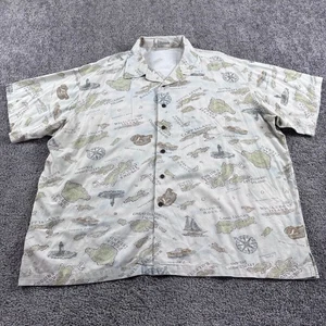 LL Bean Hawaiian Shirt Men 2XL Loop Collar Maps Nautical Camp Aloha - Picture 1 of 7