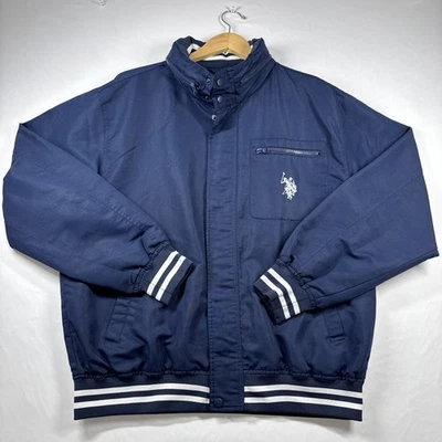 US Polo Assn Jacket Windbreaker Blue Full Zip Mens XL w/ Hood - Image 1 of 4