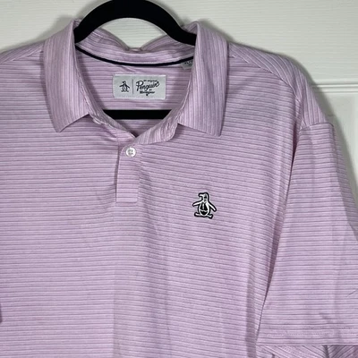 Polo de golf Penguin By Munsingwear rosa a rayas para hombre XL Foto 1 de 4