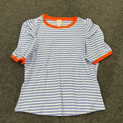 MAEVE BY ANTHROPOLOGIE Puff-Sleeve Striped Top Women's Size M Purple - Image 1 of 4