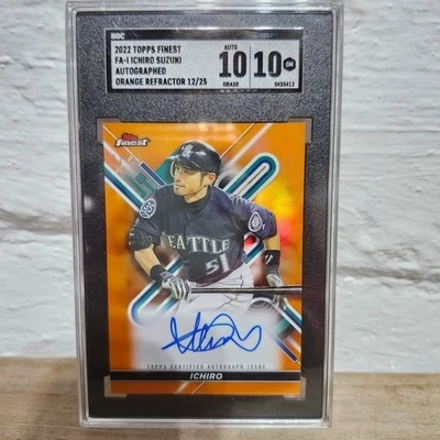 2022 Topps Finest Ichiro Suzuki Auto Orange Refractor 12/25 SGC GEM Mint 10 - Image 1 of 4