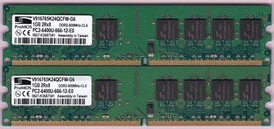2GB 2x1GB PC2-6400 ProMOS V916765K24QCFW-G6 DDR2-800 Desktop Ram Memory Kit DIMM - Image 1 of 4