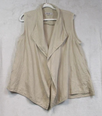 Cárdigan FLAX Lino Beige Frente Abierto Cortina Chaleco Sin Mangas Bolsillos Laterales M Foto 1 de 4
