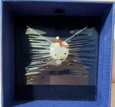 Swarovski × Fledermaus Hello Kitty Kawaii Silber Kätzchen Anhänger Halskette ... - Bild 1 von 2