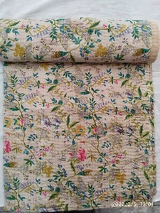 Indische Hand Block Floral Kantha Quilt Baumwolle Tagesdecke Decke Überwurf Deko - Bild 1 von 4