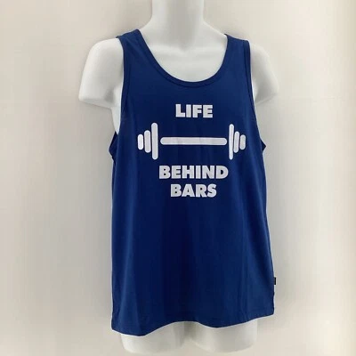 Camiseta sin mangas Silver Jack para hombre mediana azul vida detrás de las barras gimnasio entrenamiento eslogan chaleco Foto 1 de 4