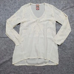 Johnny Was Top Womens Extra Small Embroidered Boho Eyelet Tunic Cottage Prairie - Picture 1 of 8