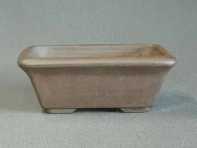 Japanese Bonsai Pot Tokoname REIHO 6.1"(15.4cm) Brown Unglazed Rectangle G651 - Image 1 of 4