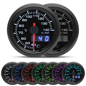 2" 52mm Digital&Pointer 7 Color LED Oil Temp Gauge Oil Temperature Meter+Sensor - Picture 1 of 17