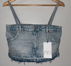 NEW! NWT ZARA Cut Off Denim Crop Top Size M - Picture 1 of 3