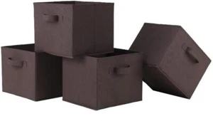 4-Pc Foldable Fabric Basket Set, Chocolate - Durable Storage for Home & Office - Picture 1 of 3
