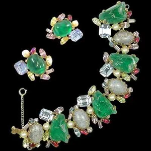 ALICE CAVINESS Gemset Emerald Opaline Multicolor Crystal Pearl Bracelet Earrings - Picture 1 of 23