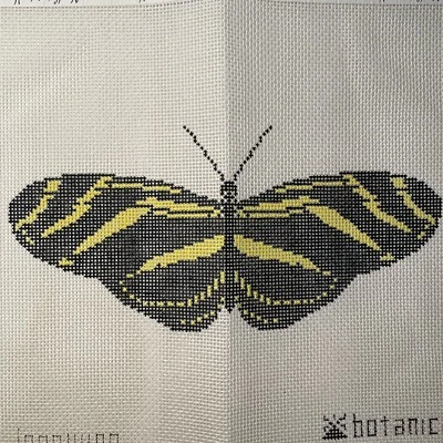 Handpainted Needlepoint Canvas Butterfly Design Zebra Longwing by Botanicals - Image 1 of 4