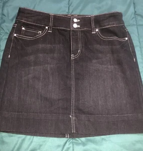 White House Black Market Denim Skirt Black Solid Celebrate Happiness Sz 4 W 31” - Picture 1 of 13