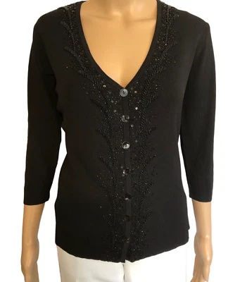 Cárdigan LouLou Negro Rayón Talla M Lentejuelas Cuentas Manga 3/4 Foto 1 de 4