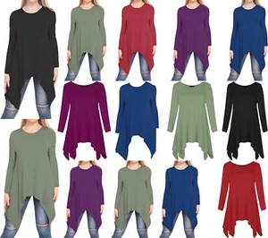 Blusa Camisa Blusa Mujer Cuello Redondo Dobladillo Liso Suelta Manga Larga Alta Lo Swing - Imagen 1 de 11