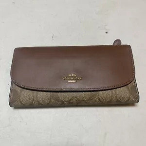 COACH F54022 SIG Slim Envelope Khaki/Saddle Long Wallet Minor Defects - Picture 1 of 10