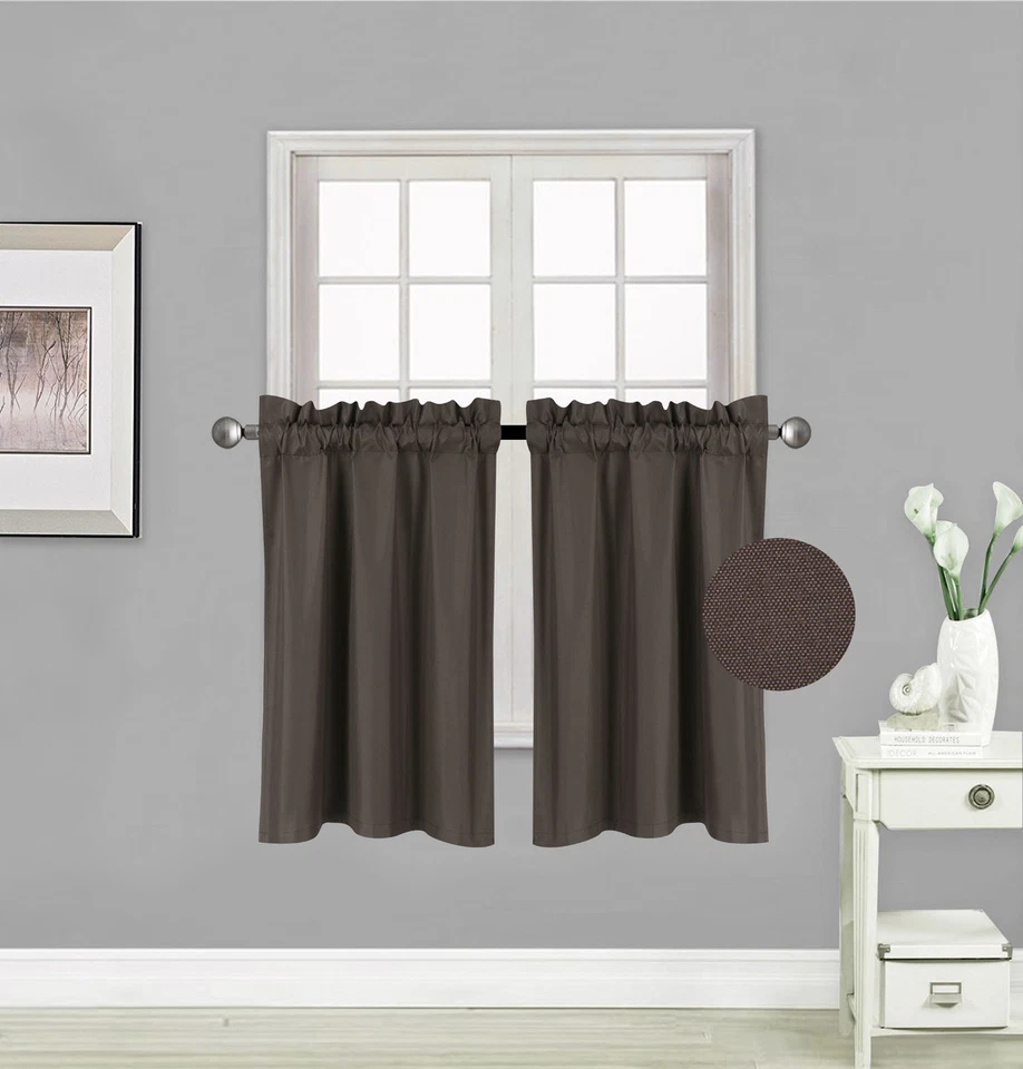 1 PAIR Kitchen Rod Pocket Silk Window Tier Curtain Lined Blackout 30"X 36" RS5 - Image 1 of 1