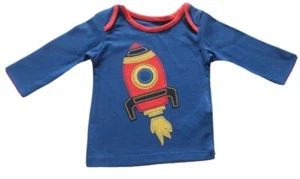 Baby Boys 0-3 Months Long Sleeved Top M&S Cotton Blue Rocket - Picture 1 of 5