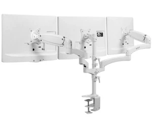 USED VIVO White Triple Monitor Mount 2 Pneumatic Arms + 1 Fixed 3 Screens 32" - Picture 1 of 8
