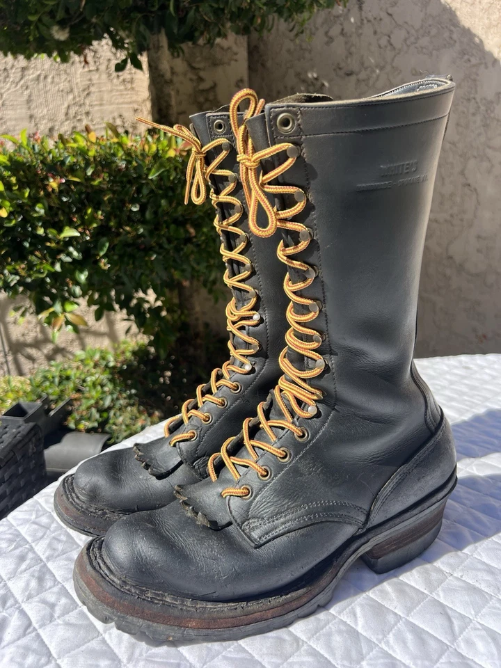 Botas de trabajo White’s Explorer Tall Smoke Jumper Logger Hi Line de cuero negro 9,5 B Foto 1 de 4