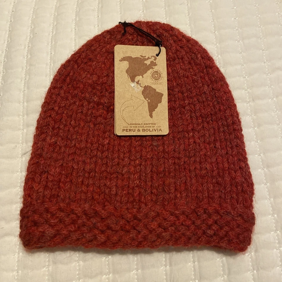 Gorro Gorro Mezcla Lana Alpaca-Merino Tejido a Mano Grueso Rojo Oscuro Unisex Nuevo con Etiquetas Perú Foto 1 de 3