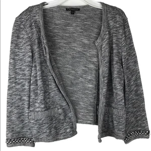 Express Open Front Knit Cardigan Sweater Jacket Beaded Cuffs Marled Gray Small - Picture 1 of 8
