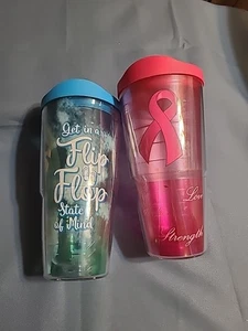 Lot Of 2 Tervis Pink Ribbon and Get In A Flip Flop State Of Mind Tumblers - Picture 1 of 10