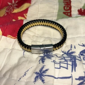 Mens Black and gold Stainless Steel leather Bracelet Men - Picture 1 of 4