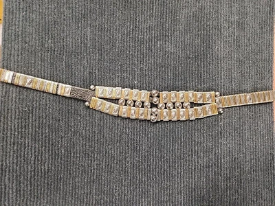 José Cotel Leather black  Belt  Gold/Silver Metal  Vtg 80s Made In France Paris - Image 1 of 4