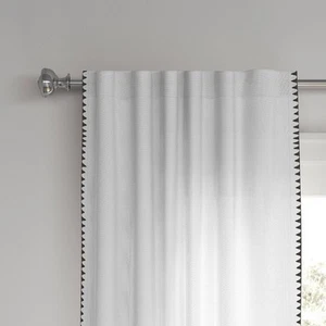 54"x84" Light Filtering Stitched Edge Curtain Panel Cream - Threshold: - Picture 1 of 4