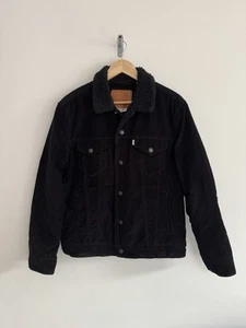 Chaqueta de Camionero Levi’s Sherpa Vintage Años 90 Negra Pana Piel Negra Mediana - Imagen 1 de 14
