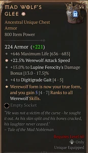 💥DIABLO 4💥SEASON 10💥Chest Armor💥Mad Wolf's Glee 1GA Werewolf attack Speed 5 - Picture 1 of 1