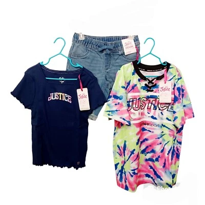 Justice Girls 3 Pc Short Set-7/8-Denim Girlfriend Bermuda Shorts-2 T-Shirts - Image 1 of 4