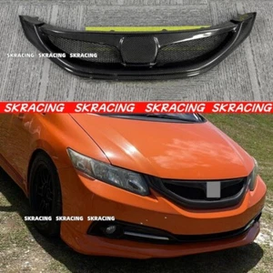 Fit 9th Honda Civic Sedan 2013-2015 Real Carbon Fiber Front Bumper Grille Grill - Picture 1 of 17