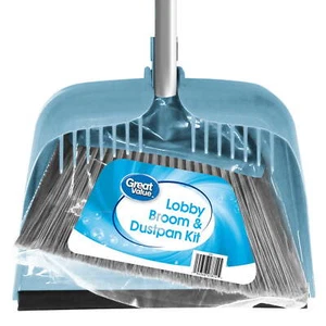 Lobby Broom and Dustpan Set, 2.75" x 11.81" x 41", Blue - Picture 1 of 4