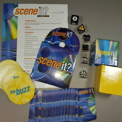 2003 Scene It the DVD game Replacement Parts Buzz and Trivia cards dice movers - Image 1 of 4