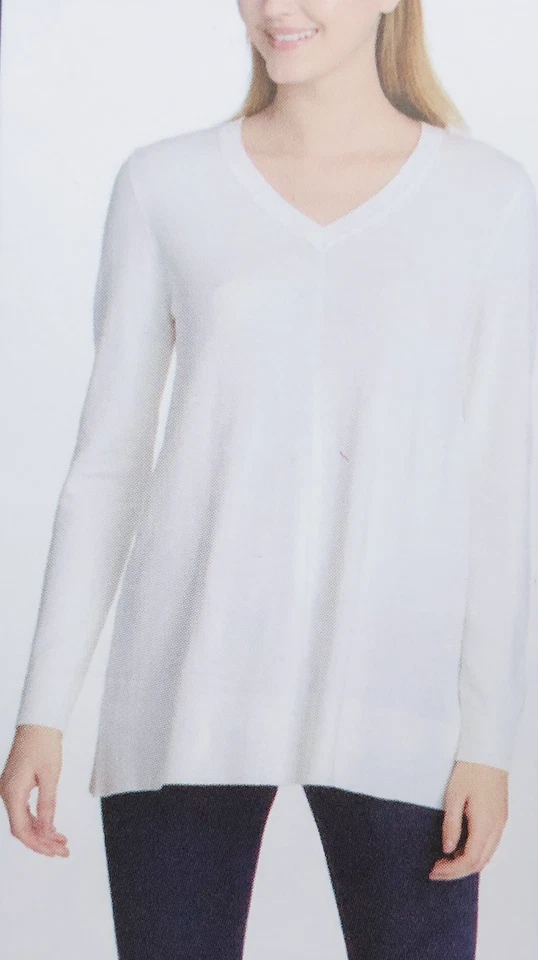 DKNY Jeans V Neck Sweater S Pullover Long Sleeves Soft Ivory 1231405