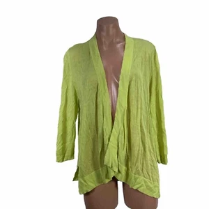Chico's sz 2-L Open Front Cardigan-Lime Green-Cotton-Loose Knit- 3/4 Sleeve- EUC - Bild 1 von 8