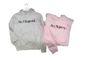Personalizada señora (tu nombre) y fecha de boda sudadera con capucha rosa gris - Imagen 1 de 3