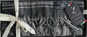 NWT Linea Emmeti MT Cashmere+Wool Gray Plaid Scarf w/Fringe Made Italy Gift Box - Picture 1 of 4