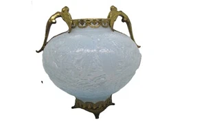 Consolidated Glass Co. Straw Opalescent Glass Cockatoo Vase Ormolu Frame - Picture 1 of 8