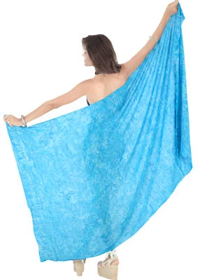 LA LEELA Rayon Swimsuit Bathing Beach Wrap Sarong Printed 78"X43" Turquoise_4427 - Image 1 of 3