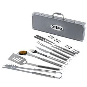 Chef Buddy 19 Piece Heavy Duty BBQ Set with Case - All Stainless Steel - Picture 1 of 5