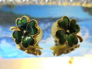 Vintage Avon grüne Emaille Kleeblatt Ohrringe ~ vierblättriges Kleeblatt St. Patrick's Day - Bild 1 von 6