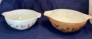 (2) Vtg PYREX EARLY AMERICAN #444 4 Qt & #443 2.5 Qt Cinderella Mixing Bowls REA - Picture 1 of 18