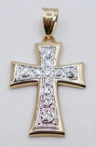 Serene Ma Michael Anthony 2 Tone 10K Gold Textured 1.25" Cross Pendant .71 Gram - Picture 1 of 7